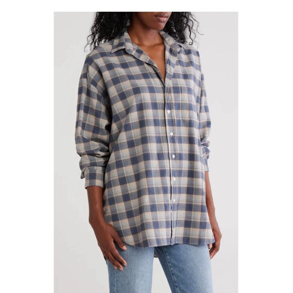 FRANK & EILEEN Shirley Plaid Oversized Button-Up Shirt Size XS Blue NEW Fall - Picture 1 of 13